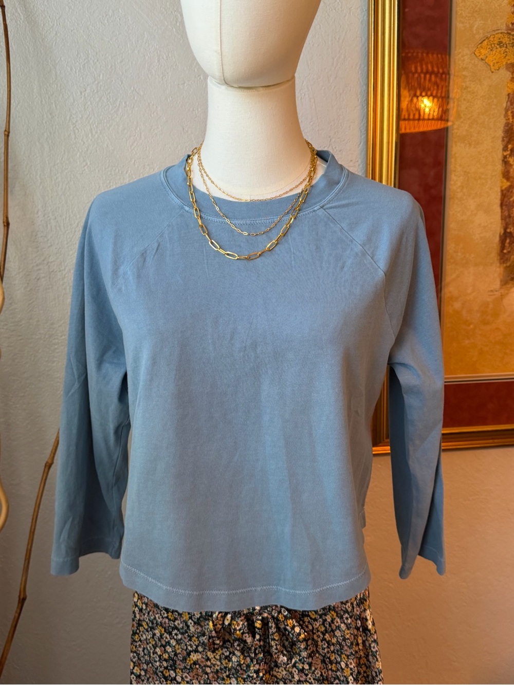 88~ NWT L*Space Light Blue Long-Sleeve Crop Crewneck CottonTop Size M